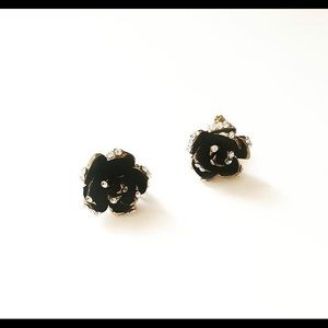 Gold/black Rhinestone Rose Design Earrings